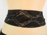 Belt Black Beads Wide Waistband Tie Wrap Around Waist Hip M L XL
